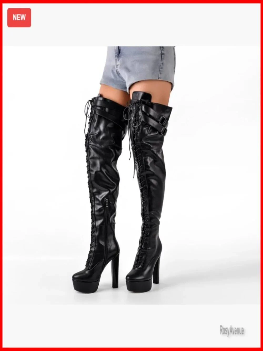 Over The Knee Platform Boots Lace-Up Chunky Heels 5.9 Inch
